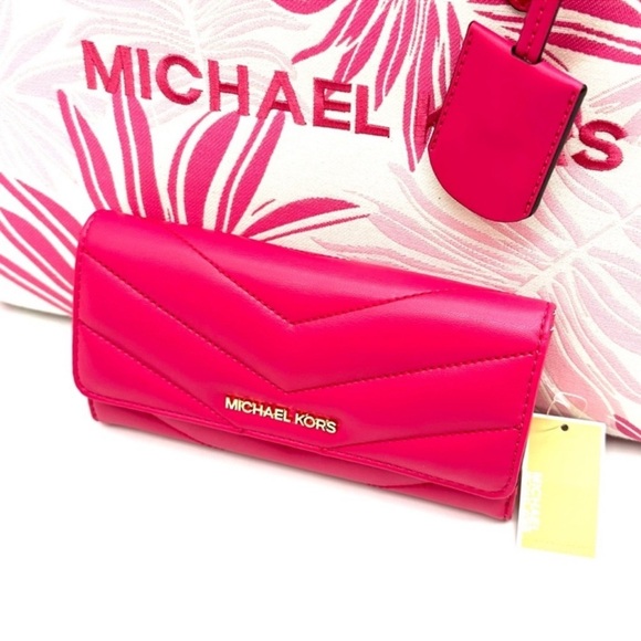 Michael Kors Medium Mirella Tote Bag & Large Trifold Wallet Electric Pink Multi - Picture 12 of 14